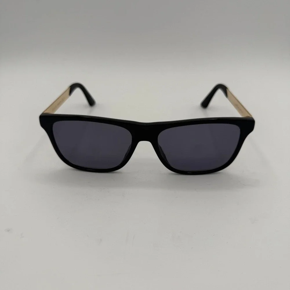 Gucci Sunglasses Men 57mm Black Excellent GG0687S 002 Gold Stripe Rectangular